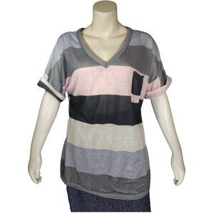 Women Multicolor banded tee with pocket